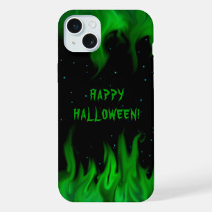 Grüne Flammen im sternenklaren Himmel iPhone 15 Plus Hülle