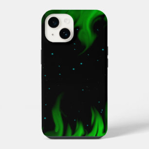 Grüne Flammen im sternenklaren Himmel iPhone Hülle