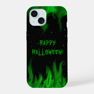 Grüne Flammen im Sternenlicht Himmel iPhone 15 Hülle