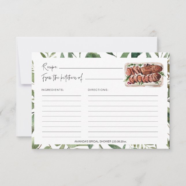 Grüne Fleisch Küche Brautparty Recipe Cards (Vorderseite)