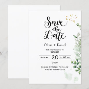 Grüne Flitterwochen-Hochzeitsdatum-Einladung Einladung