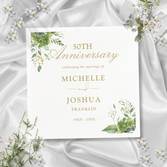 Grüne Flora 50. Hochzeitstag Serviette (Greenery Floral 50th Wedding Anniversary Napkins)