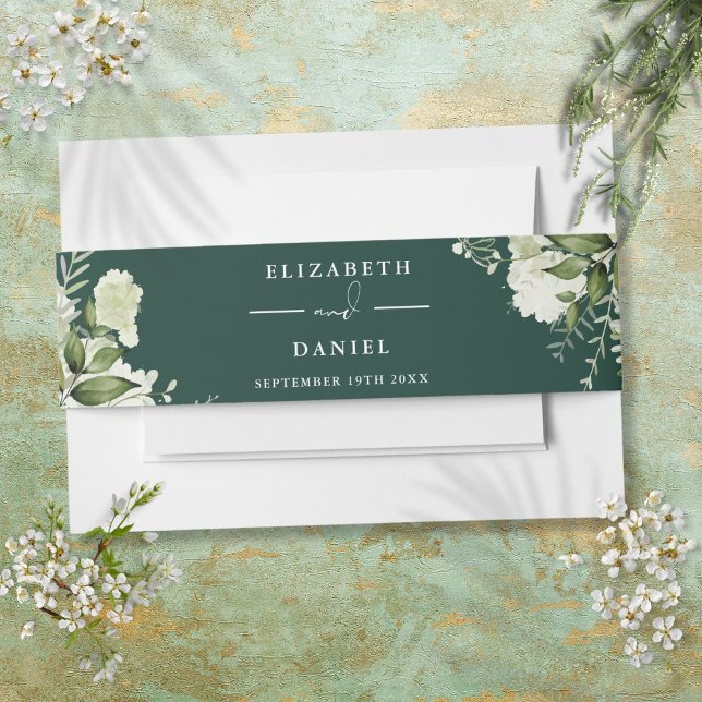 Grüne Floral Emerald Green Wedding Einladung Einladungsbanderole (Greenery Floral Emerald Green Wedding Invitation Invitation Belly Band)