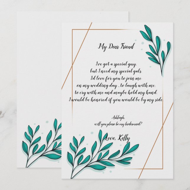 Grüne Floral Gold     Foilwill meine Bridesmeile Einladung (Vorne/Hinten)