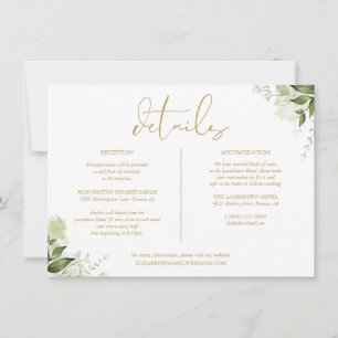 Grüne Floral-Hochzeits-Gold-Details-Informationen Einladung
