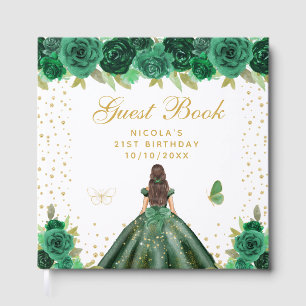 Grüne Florale Braunhaar-Frühgeburts-Prinzessin-Geb Gästebuch