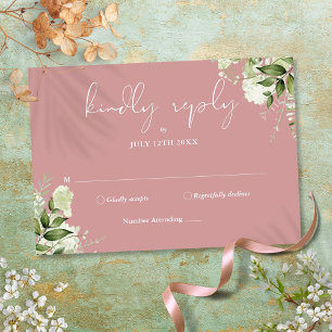 Grüne Florale Elegante Staubige Rosenhochzeit RSVP Karte
