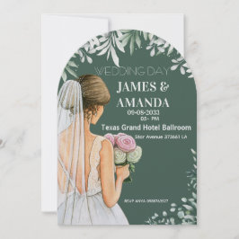 Grüne florale Hochzeit im Budgetrahmen Einladung