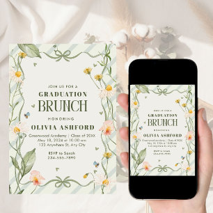 Grüne Florale Kokette Elegante Brunch-Abschlussfei Einladung