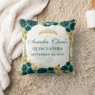 Grüne Florale Prinzessin Goldener Bogen Quinceaner Kissen
