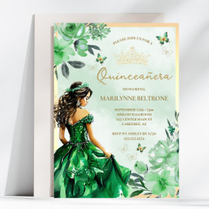 Grüne Florale Prinzessin Schmetterling Quinceañera Einladung