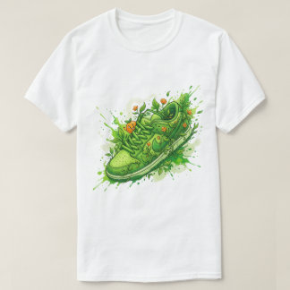 Grüne florale Sneaker-Kunst T-Shirt