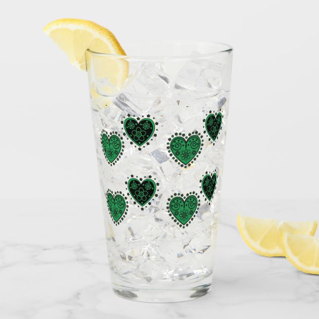 Grüne Flower Hearts Glas (Vorderseite Ice)