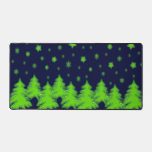 Grüne fluoreszierende Weihnachtsbäume, blaue Stern Schreibtischunterlage
