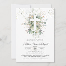 Grüne Foliage Cross Kinderweihnahrung Einladung