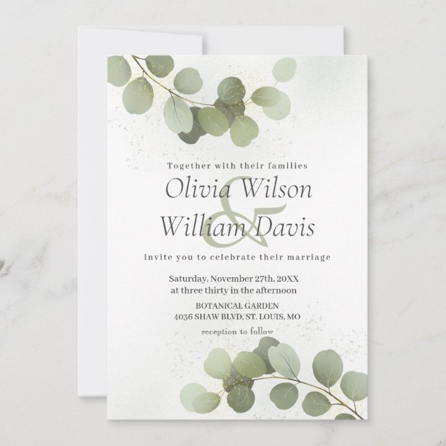 Grüne Foliage Eucalyptus Wedding Einladung (Vorderseite)