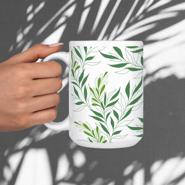 Grüne Foliage Muster elegant grün und weiß Kaffeetasse (Von Creator hochgeladen)