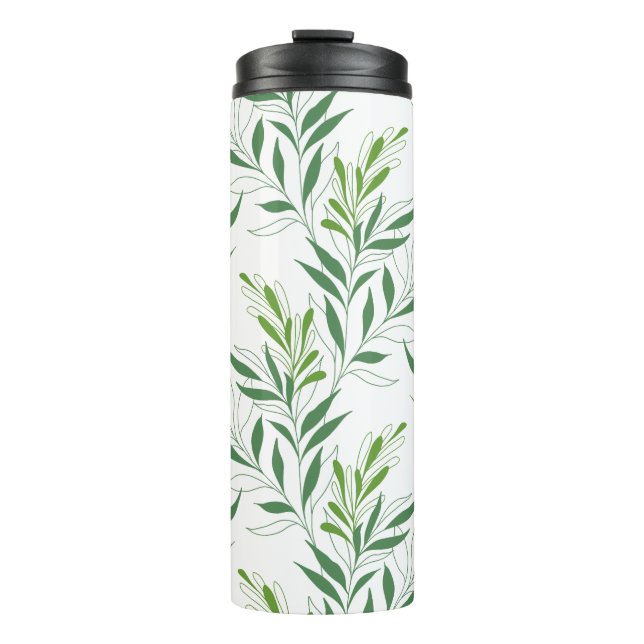 Grüne Foliage Muster elegant grün und weiß Thermosbecher (Vorderseite)