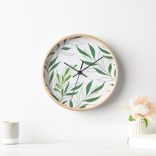 Grüne Foliage Muster elegant grün und weiß Uhr (Zuhause)