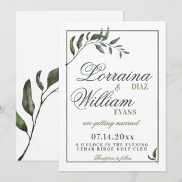 Grüne Foliage Olivenzweig Elegante Hochzeit Einladung