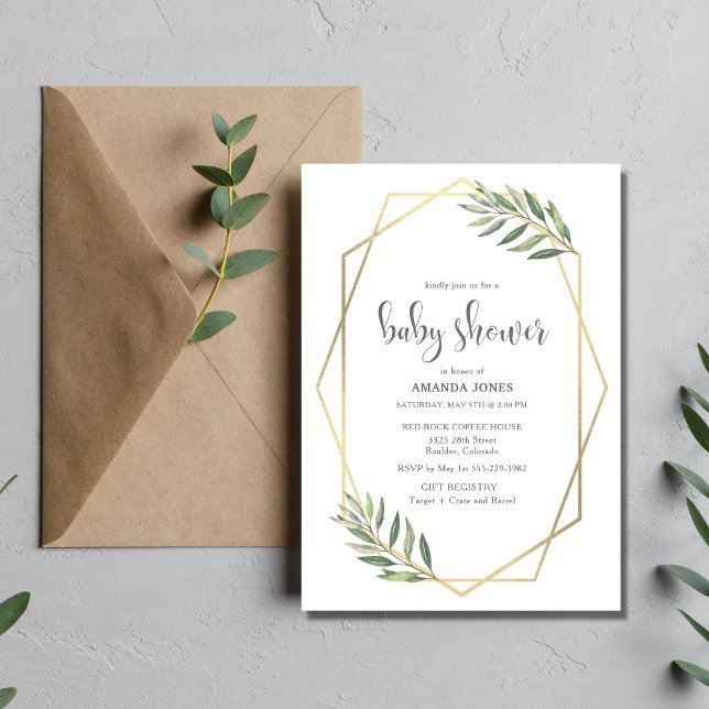 Grüne Foliage und Bohemische Babydusche aus Gold Einladung (Von Creator hochgeladen)