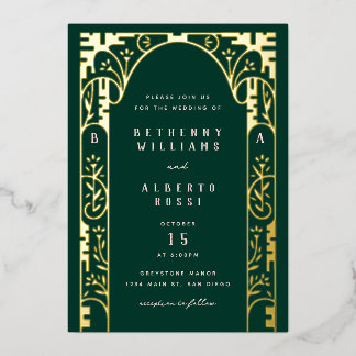 Grüne Folie Art Nouveau Arch Foil Folieneinladung