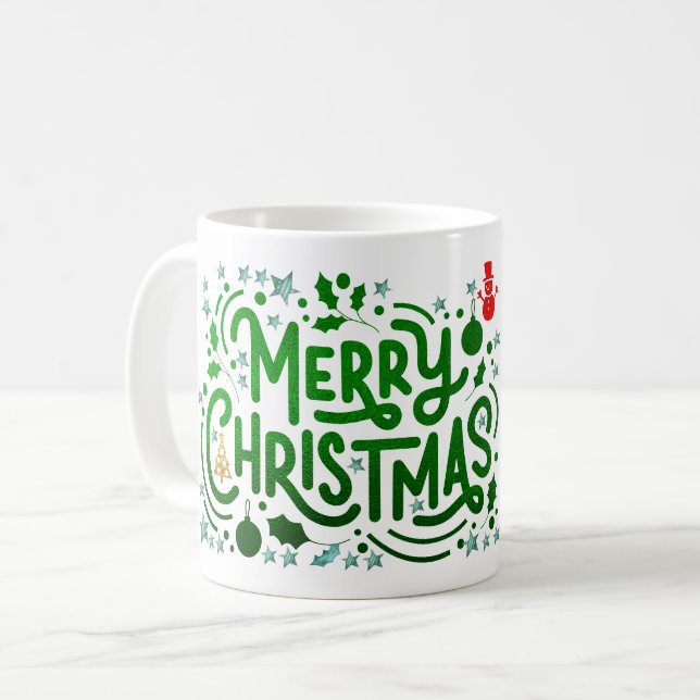Grüne Folien Frohe Weihnachtsfeiertage Foto Kaffeetasse (Vorderseite Links)