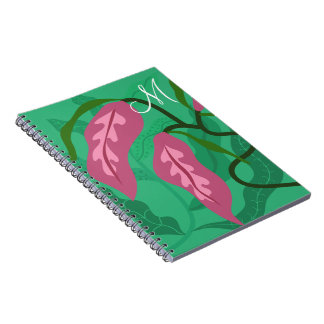 Grüne Folione mit Lila Blume Wasserflasche Notizblock
