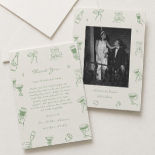 Grüne Foto-Handgemalte Hochzeit Dankeskarte