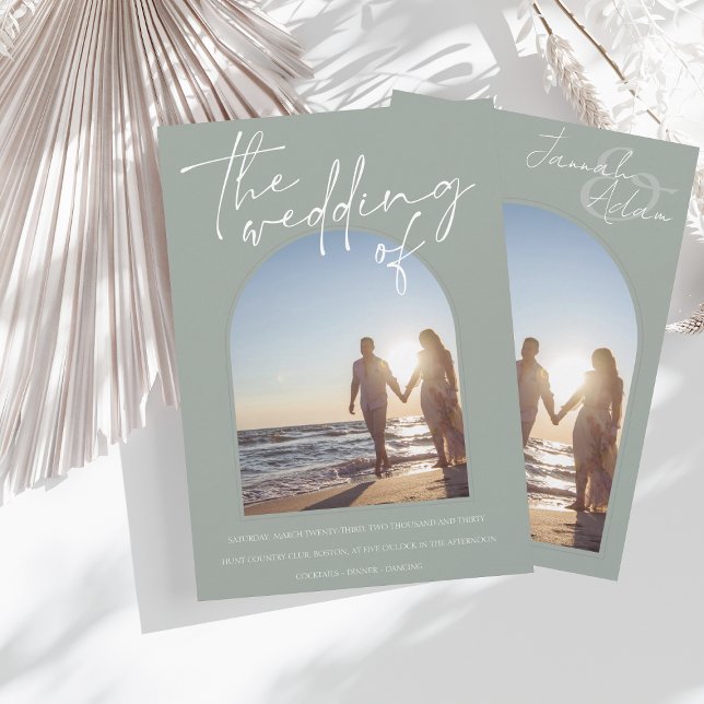 Grüne Foto Hochzeit der Moderne Einladung (Von Creator hochgeladen)