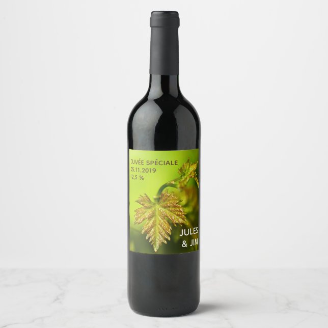 Grüne Fotografie des Weinblattes Weinetikett (Vorderseite)