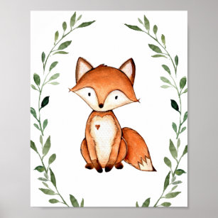 Grüne Fox Woodland Tiere Kinderzimmer Mauer Kunst Poster