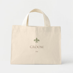 Grüne französische Lilie Groom Initial Monogram Mini Stoffbeutel