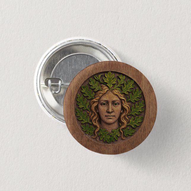 Grüne Frau - Holz Button (Vorne & Hinten)