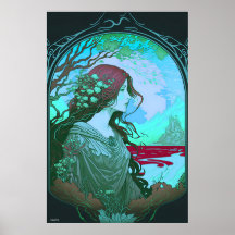 Grüne Frau Porträt Art Nouveau ai Design auf