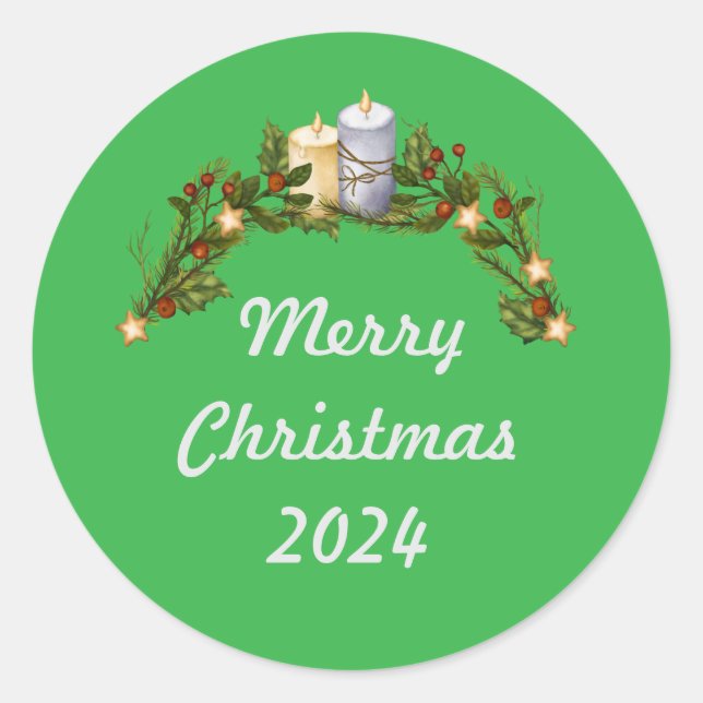 Grüne frohe Weihnachten 2024 Runder Aufkleber (Vorderseite)