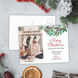 Grüne Frohe Weihnachten Fotoankündigung Postkarte