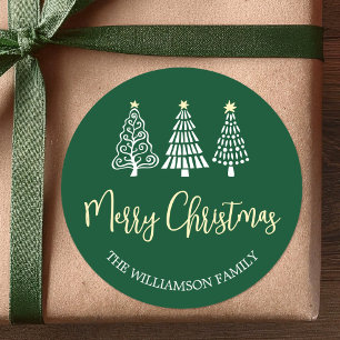 Grüne Frohe Weihnachtsbäume Skript Name Whimsical Runder Aufkleber