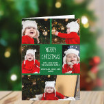 Grüne frohe Weihnachtsfotografie Collage Niedlich  Feiertagskarte<br><div class="desc">Diese niedliche,  moderne Weihnachtskarte bietet ein elegantes Layout von 5 Fotos auf grünem Hintergrund mit weißer Typografie. Diese schöne Kinderreisekarte zeigt die Fotocollage Ihres eigenen Fotos,  die Ihre Nachricht und Ihren Familiennamen umgibt. Fügen Sie Ihren jährlichen Brief hinzu.</div>
