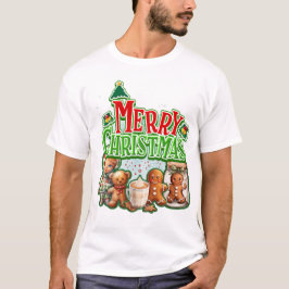 Grüne frohe Weihnachtsgingerassen und Kind mit T-Shirt