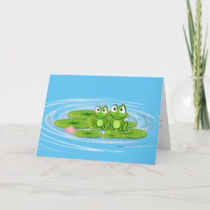 Grüne Frösche auf Lilienpolster Geburtstag Karte