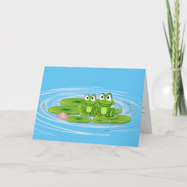 Grüne Frösche auf Lilienpolster Geburtstag Karte (Vorderseite)