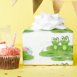 grüne Frösche auf Lilienpolster Geschenkpapier