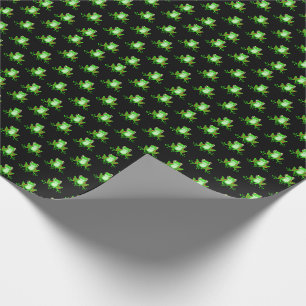 grüne Frösche auf schwarz Geschenkpapier