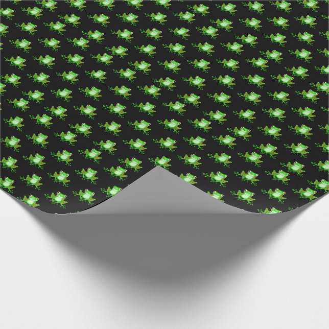 grüne Frösche auf schwarz Geschenkpapier (Ecke)