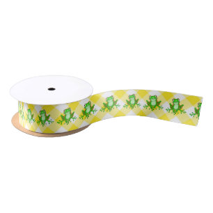 Grüne Frösche auf Yellow Gingham Satinband