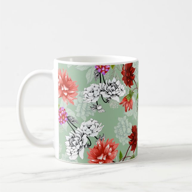 Grüne Frühlingsblüte: Handgezeichnet Kaffeetasse (Links)