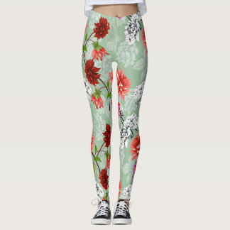 Grüne Frühlingsblüte: Handgezeichnet Leggings