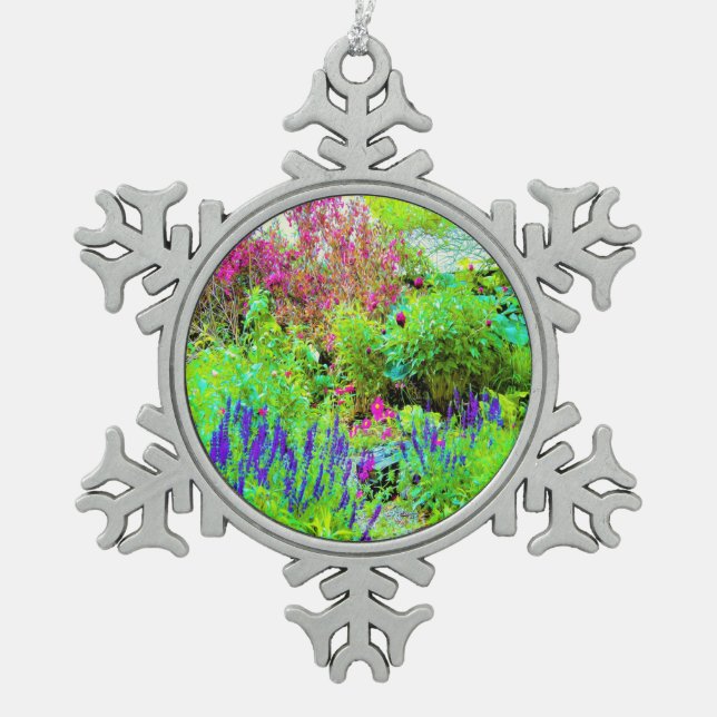 Grüne Frühlingsgärtnerei mit Peongs Schneeflocken Zinn-Ornament (Vorderseite)