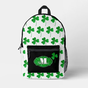 Grüne Funkelnd Kleeblätter Mit Monogramm St Patric Bedruckter Rucksack